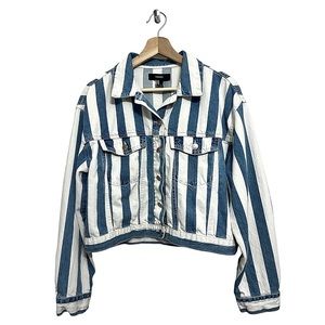 🍯 Denim/Jean Jacket • Forever 21 • Medium • Blue & White Striped Button-Up Coat